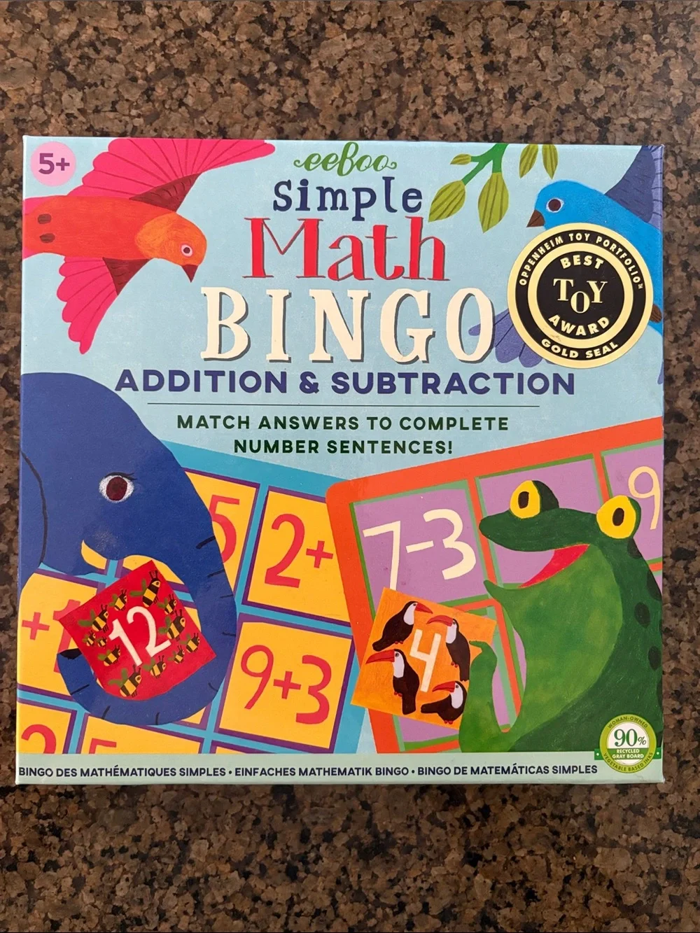 eeBoo Simple Math Bingo - Addition & Subtraction - Colorful Animal Deck